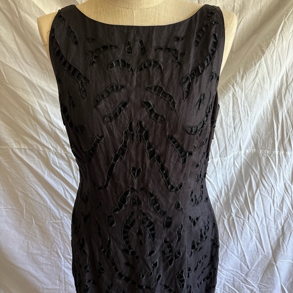 Chetta B Black Sheath Linen Lace Midi Dress - Picture 3 of 5